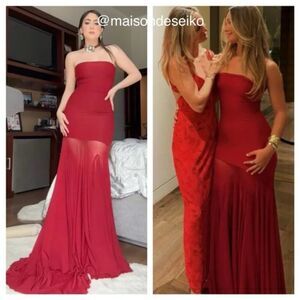 NWT Deme by Gabriella Maxi Dress Red Dahlia Gown Strapless size XS